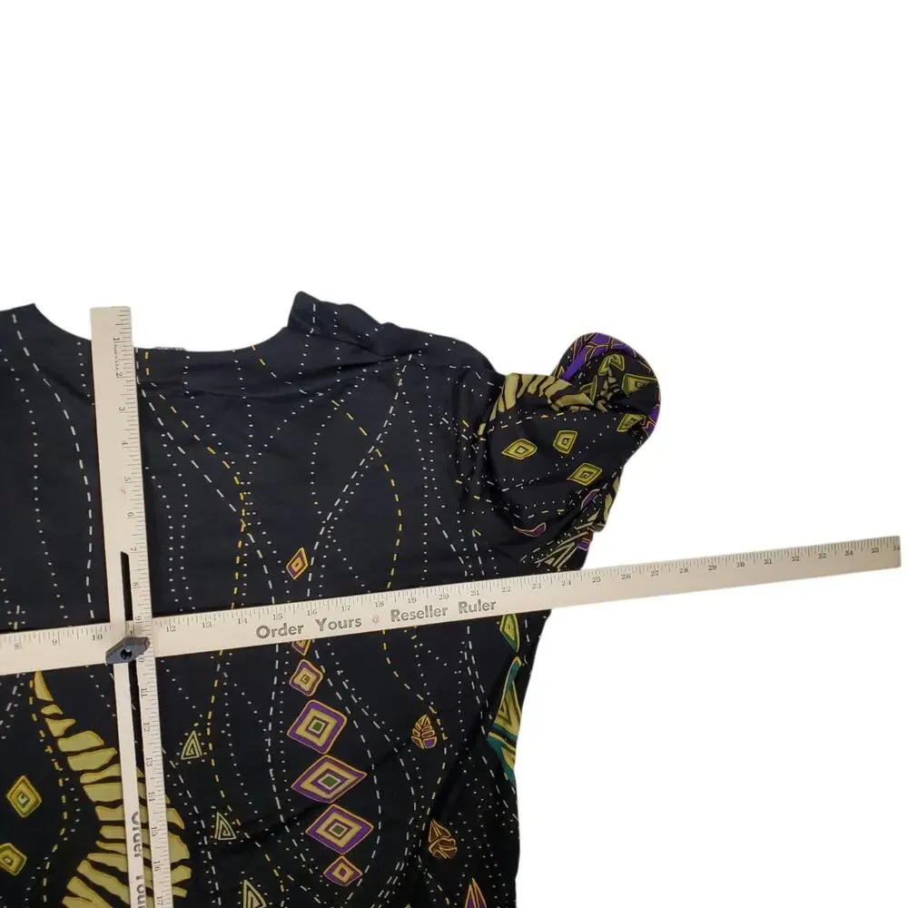 NEW Parsley & Sage Open Front Geometric Print Cardigan Black Multi Artsy L/XL